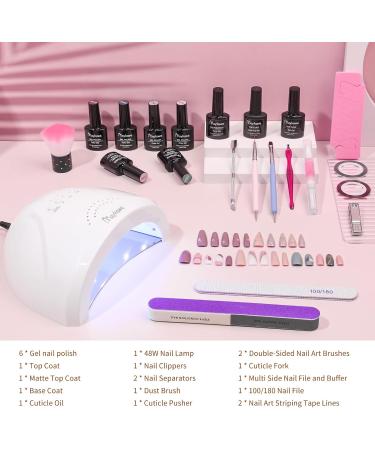 Maykawe Gel Nail Polish Set with 48W Nail Lamp - 6 Nude, Gray, Pink, Purple Colors - Base Top Coat, Manicure Tools - Shellac Nail Art Kit for Beginners - Home Salon Starter Kit - Buy Online on GoSupps.com