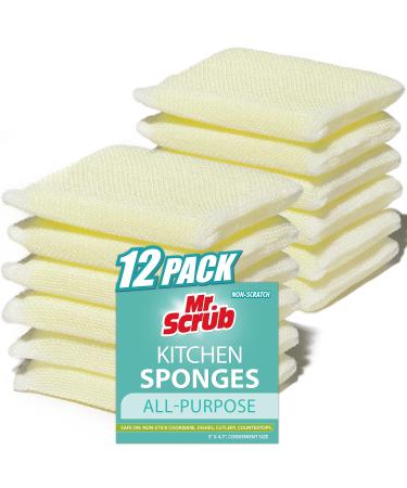 12 Pads All-Purpose Sponges Kitchen, Non Scratch Dish Sponge for Washing Dishes Cleaning Kitchen, Premium Kitchen Scrub Sponge and Scrubbers Cleaning Pads, Ideal for Kitchen, Bathroom, Mr. Scrub 12 Pack