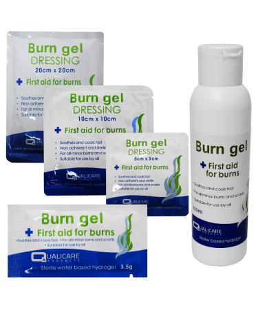 Qualicare first aid bandages for burns scalds sunscreen and cooling gel 120ml gel bottle double pack 120ml 2 bottles
