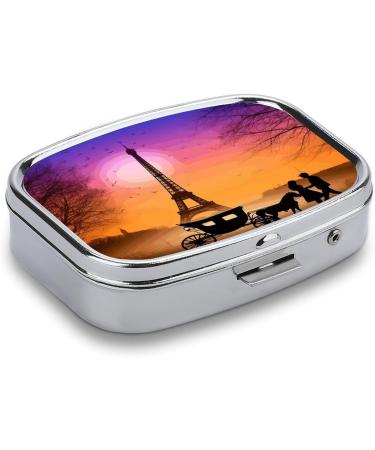 Valentine Paris Eiffel Tower Pill Box - Romantic 2 Compartment Medicine Organizer | Decorative Metal Portable Case for Pocket & Purse - Buy Online on GoSupps.com