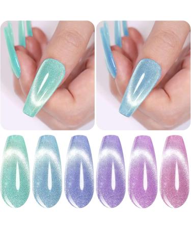 Vishine Cat Eye Holographic Glitter Gel Nail Polish Set Soak Off UV LED Light Starry Sky Effect Magic Gel Nail Polish Kit Manicure Nail Art Kit 6 Colors with Free Magnet 8ml 6 Color Set - 8ml - Buy Online on GoSupps.com