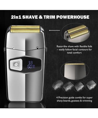 2 in 1 Waterproof Electric Foil Shaver & Beard Trimmer for Men - Cordless Rechargeable Grooming Kit - Buy Online on GoSupps.com