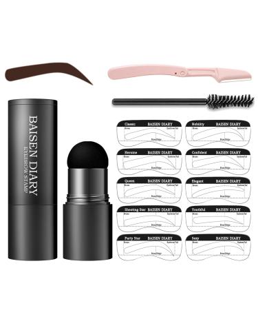 Eyebrow Stamp and Eyebrow Stencil Kit One Step Eyebrow Stamp Shaping Kit with 10 Reusable Eyebrow Stencils  Eyebrow Razor and Eyebrow Brushes  Long-lasting  Buildable Eyebrow Makeup (Chestnut)