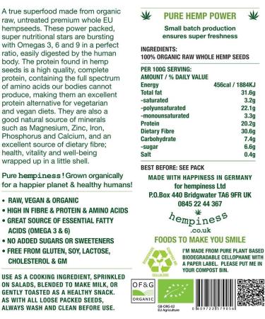 Hempiness Organic Premium Whole Hemp Seed (500g) - Buy Online on GoSupps.com