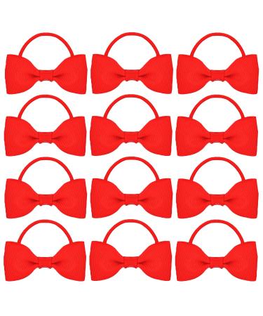 12 Pieces 2" Baby Girls Hair Bows Ties Grosgrain Ribbon Bows Rubber Hair Ties for Baby Toddlers Little Girls