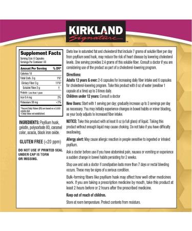 Kirkland Signature Psyllium Fiber 720 Capsules 360 Count - Unflavored - Pack of 2 - Buy Online on GoSupps.com