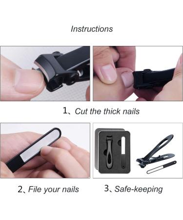 FRGMNT Nail Clipper Set Thick Toenail & Fingernail Cutter with Wide Jaw Opening Stainless Steel Nail File Ingrown Manicure Pedicure Kit for Men & Women Black - Buy Online on GoSupps.com