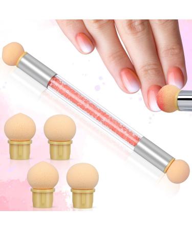 Greoer Nail Art Sponge Brush Applicator with 4 Pieces Replacement Head Double Head Acrylic Nails Ombre Sponge Nail Design Accessories for UV Gel and False Nail Art Rendering Tools (Orange)