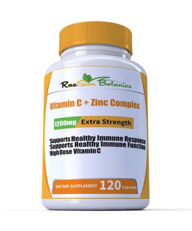 RaeSun Botanics High Dose Vitamin C + Zinc Complex for Immune Support Health 120 Capsule 2 Month Supply Vegetable Capsule by RaeSun Botanics