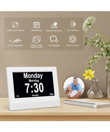 Senxingyan 7'' HD Digital Calendar Alarm Clock - Senior-Friendly Dimmable Display Date & Weekday Features for Alzheimer Patients - White - Buy Online on GoSupps.com