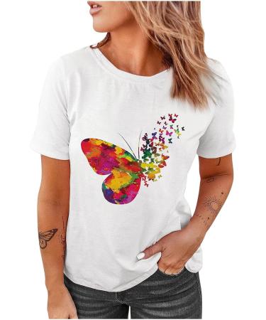2023 Summer Butterfly Graphic Tees for Women - Plus Size Crewneck T-Shirt in Multicolor Large | Short Sleeve Tops - Buy Online on GoSupps.com