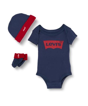 Levi's Baby Boys' Classic Batwing Infant Hat Bodysuit Bootie Set 3pc Ml0019 Toddler 6-12 Months Dress Blues