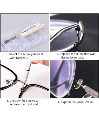 Spectacle Repair Kit - 50Pcs Glasses Screws, Silicone Nose Pads, Expert Replacement Parts Set for Eyeglasses & Sunglasses - Includes Bridge Support, Tweezers, Mirror Cloth - Buy Online on GoSupps.com
