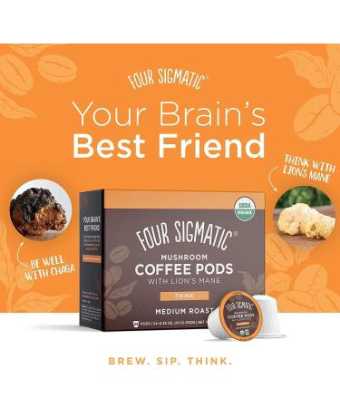 Four Sigma Mushroom Coffee K-Cups Fair Trade Coffee with Lions Mane Chaga & Mushroom Powder Focus & Immune Support 24 Count - Buy Online on GoSupps.com