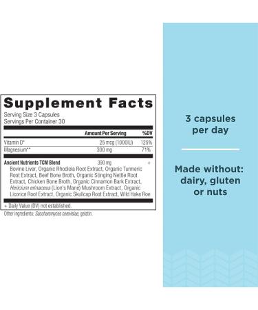 Ancient Nutrition Magnesium 300mg with Vitamin D | Immune Support, Adaptogenic Herbs | Enzyme Activated | 90 Capsules | Paleo & Keto Friendly - Buy Online on GoSupps.com
