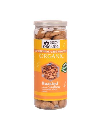 Blessfull Healing Organic Natural Vegan Lemon Pepper & Garlic Roasted Whole Cashew Nuts Crunchy Kaju 150 Gram