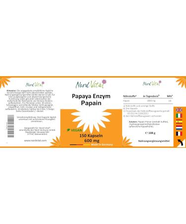Buy North Vital Papaya Enzyme 150 Capsules - Ultra High Papain 6 Million Units/g - Vegan & Natural - German Quality - Buy Online on GoSupps.com