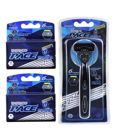Dorco Pace 6 Plus Power - Six Blade Power Razor System with Trimmer (9 Cartridges + 1 Handle)