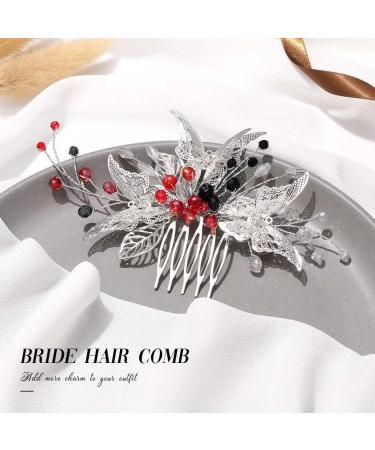 Edary Bride Wedding Hair Comb Silver Butterfly Headpiece Blak Bead Wedding Side Comb Leaf Bridal Hair Accessories for Women and Girls - Buy Online on GoSupps.com