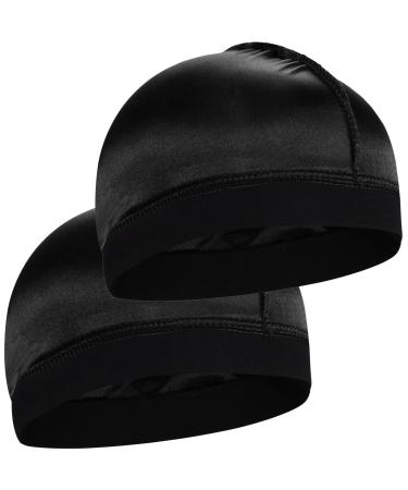 2PCS Silky Stocking Wave Cap for Men  Good Compression Over Durag  Thick Hair Style 2pcs Black-thick Hair Style