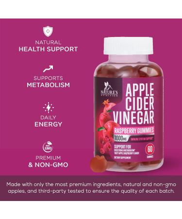 Apple Cider Vinegar Gummy Vitamins 1000mg for Weight Loss & Cleanse - Vegan Non-GMO with B12 & Beet Root - Energy Boost - Apple Raspberry Flavor - 60 Gummies - Buy Online on GoSupps.com
