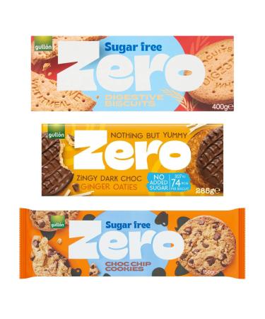 Gull n Sugar Free Bundle Containing Gull n Zero Digestive Original Biscuits Gull n Zero Zingy Dark Choc Ginger Oaties Gull n Zero Choc Chip Cookies