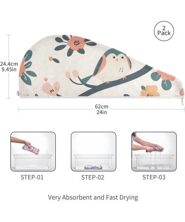 Bird Flower Tree Hair Towel 2 Pack | Super Absorbent Quick Dry Turbans for Women & Girls - Buy Online on GoSupps.com