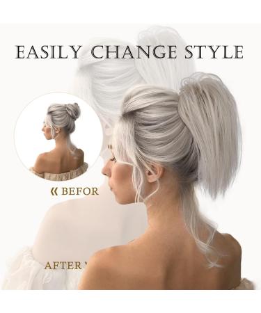 PORSMEER 10 Inch Claw Clip Ponytail Hair Extension in Silver Blonde - Messy Bun Chignon Updo for Women and Girls - Buy Online on GoSupps.com