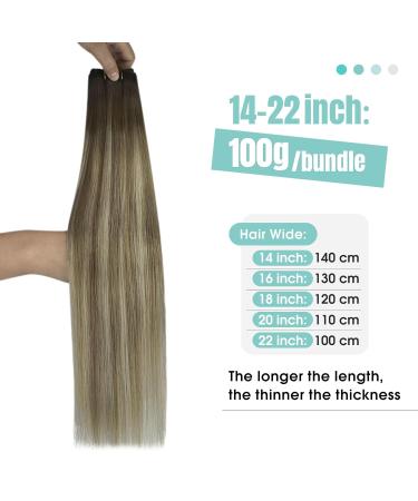 Youngsee Real Hair Balayage Extensions 35cm - Ombre Brown to Blonde Remy Weave 70g - #3/8/22 - Buy Online on GoSupps.com