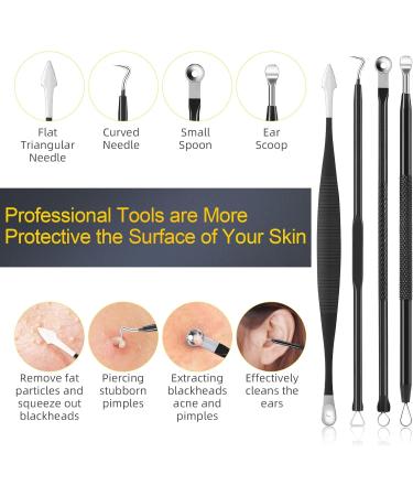 Pimple Popper Tool Kit - 15 PCS Professional Stainless Steel Blackhead Remover Set for Acne Removal - Includes Metal Case - Black - Buy Online on GoSupps.com