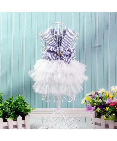 Doublehero Dog Bubble Rock: Summer Stripes Lace Princess Dress - Cute Vintage Sleeveless Clothing for Dogs - Perfect for Halloween & Christmas - XL Blue - Buy Online on GoSupps.com