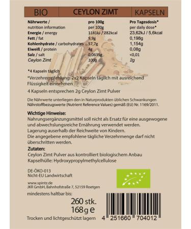 Buy Spintz 260 PC Ceylon Cinnamon Capsules - High Dose Vegan 500mg - Organic Bio Cinnamon - Plastic-Free Packaging - International Shipping Available - Buy Online on GoSupps.com