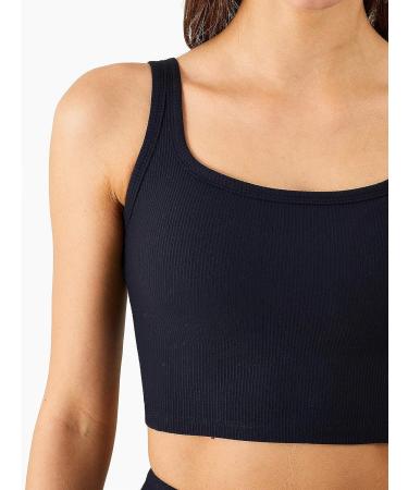 KIKIWING Seamless Sports Bra for Women | Longline Ribbed Crop Top Tank | Fitness Medium Black - Buy Online on GoSupps.com