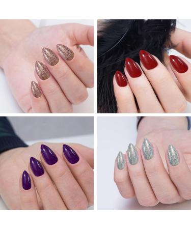 Justotry 576 Pieces Gel Almond Glitter Press On Nails Set with Glue - Short Colourful Artificial Nails for a Glossy Finish - Includes Nail File and Jelly Oval Fingernails - 24S03 - Buy Online on GoSupps.com