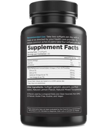 Livingood Daily Fish Oil Omega 3 Supplement EPA and Dha from Wild Caught Fish Omega 3 Fatty Acids for Heart Brain and Joint Health for Men and Women Gluten Free 30 Day Supply 60 Softgels - Buy Online on GoSupps.com