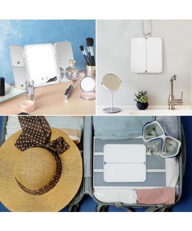 Nuoya LED Lighted Rechargeable Makeup Mirror | 1X/3X/7X Magnification Trifold Vanity Mirror with 64 LED Beads | Touch Screen Dimming & Adjustable Stand | Perfect for Countertop, Travel, Bathroom - Buy Online on GoSupps.com