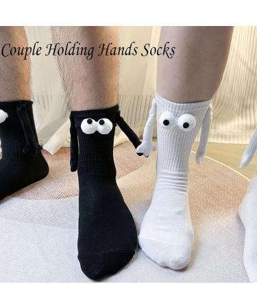 Hand in Hand Couple Socks | Magnetic 3D Doll Design | 2 Pairs White Mid-Tube Socks - Buy Online on GoSupps.com