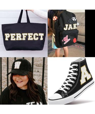Glitter White Iron on Letter Patches for Clothing - 6 Pieces, 3.14 inch E with Golden Edge - Perfect for Jackets - Buy Online on GoSupps.com