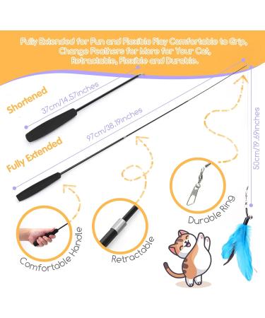 Nobleza Cat Feather Toys - Interactive Cat Toy with Retractable Wands and Bell - 12 PCS Refills Included - Buy Online on GoSupps.com