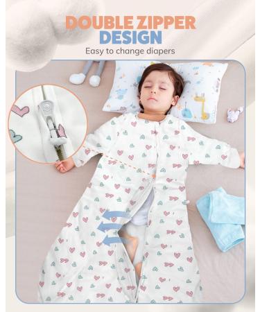 MOXTOYU 100% Cotton Baby Sleeping Bag 2.5 Tog with Detachable Sleeves and 2-way Zipper - Pink Love Design, Size L (12-18M) - Perfect Baby Gift and Essential for Newborns - Buy Online on GoSupps.com