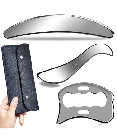 AntiSexi 3 in 1 stainless steel Gua Sha muscle scraper tool set scraping massage tools for physical therapy Derma Edge Massage Tool Guasha Massage Schaber Tool Iastm Tools (AntiExi 3Pcs)