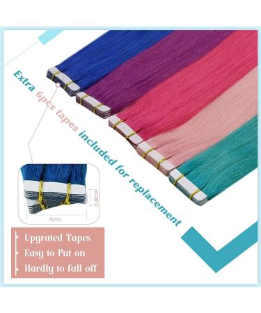 RUNATURE Blue Tape in Human Hair Extensions - 20 Inch Straight Colored Real Hair Glue Ins, 25g #Blue - Buy Online on GoSupps.com