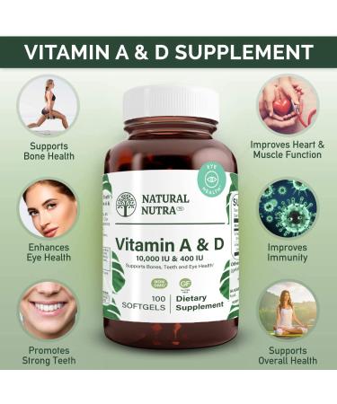 Natural Nutra Vitamin A and D from Cod Liver Oil 10000IU/400IU | Healthy Bones & Teeth Supplement | Heart, Muscle, and Immune Support | 100 Softgels - Buy Online on GoSupps.com