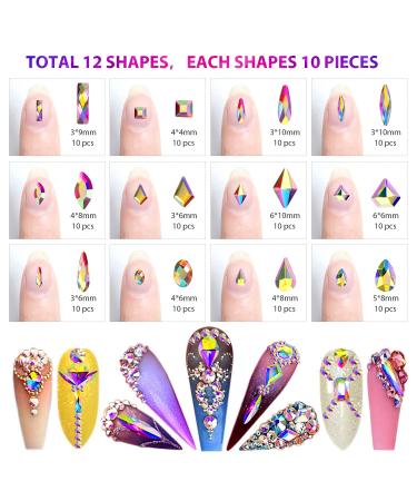 Sunbow Rhinestones for Nails - 1848 Pcs Nail Charms Set with Multi-Shape Flat Jewels - DIY Nail Art Gems for Phones, Clothes, Shoes, Bags - Iridescent Clear Crystals - AB Rhinestones Included - Buy Online on GoSupps.com