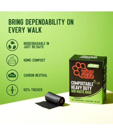 Tuff Pets Compostable Dog Poop Bags on Rolls | 50% Thicker Plant-Based Biodegradable Dog Poo Bags with Tie Handles | Certified Home Compostable | 12 Rolls - Buy Online on GoSupps.com