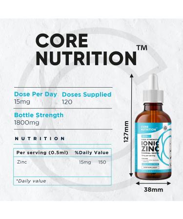 Ionic Zinc Liquid Drops 15mg - 60ml Glass Bottle - 120 Servings - Metabolism Boost & Immune Support - Core Nutrition - Buy Online on GoSupps.com