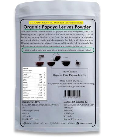 Papaya Leaves Powder 100% Pure & Fresh Quality No GMO No Preservatives - Buy Online on GoSupps.com