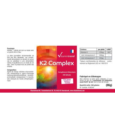 Vitamin K2 Complex 1250 g - 240 Capsules - Vegan - High Dose - MK4 & MK7 | Vitamintrend  - Buy Online on GoSupps.com