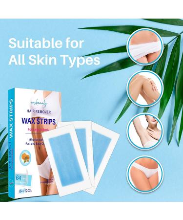 Hair Removal Wax Strips for Arms, Legs, Underarms, Eyebrows, Bikini, Brazilian - 64 Strips with Calming Oil Wipes - Buy Online on GoSupps.com