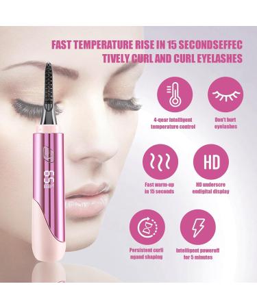 Liseng Portable Electric Eyelash Curler Heated Eyelash Curler Rechargeable Makeup Curling Kit with LED Display 4 Temperature Pink Pink 4 Temperature - Buy Online on GoSupps.com